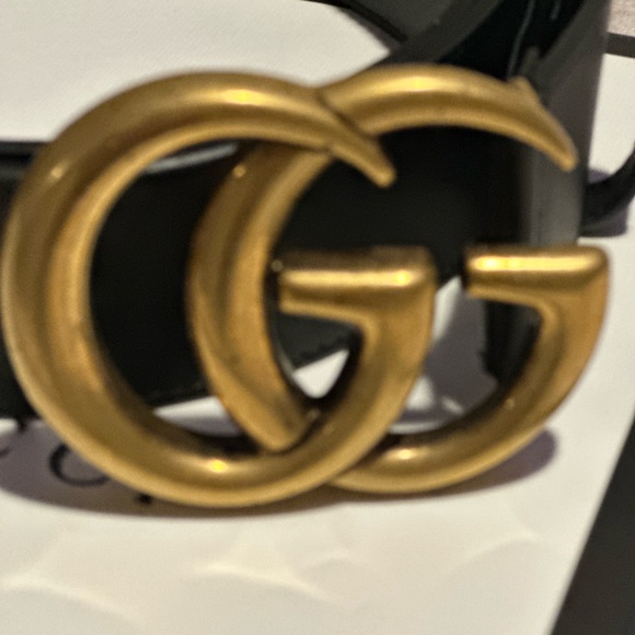 Gucci Black Belt with Gold GG Buckle AUTHENTIC - Picture 2 of 5